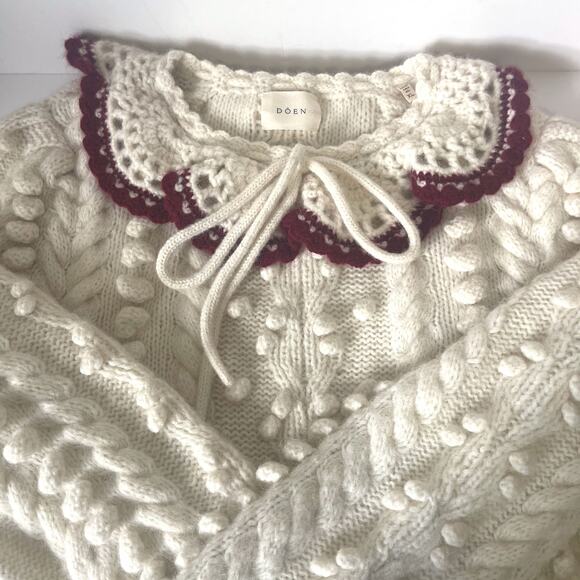 DOEN Rare Valentina Alpaca Peter Pan Collar Pom Pom Pullover Sweater Size XL - Picture 11 of 16